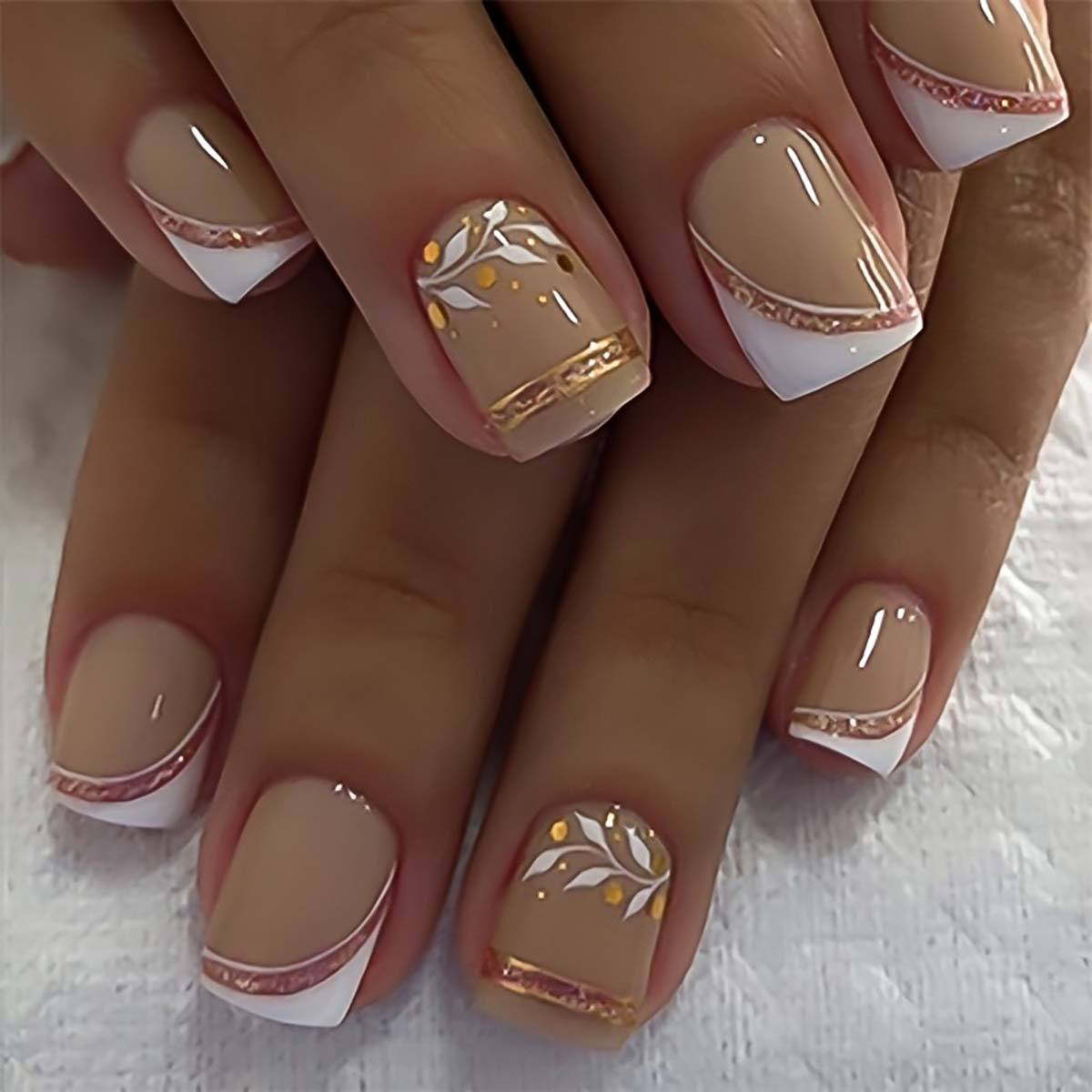Short Square Fake Nails Golden - Embroidery Embellishments ulasan dan harga
